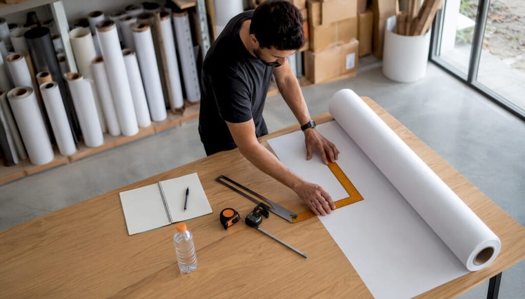 Técnico a verificar o comprimento do rolo de papel térmico